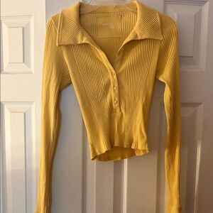 Aerie Yellow Ribbed Button-Down Shirt